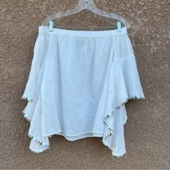 Zara Linen‎ Top Size Medium Womens Off Shoulder Blouse Bohemian Fringe Hem - Picture 1 of 11